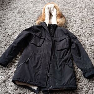 Black Parka with Faux Fur Hood